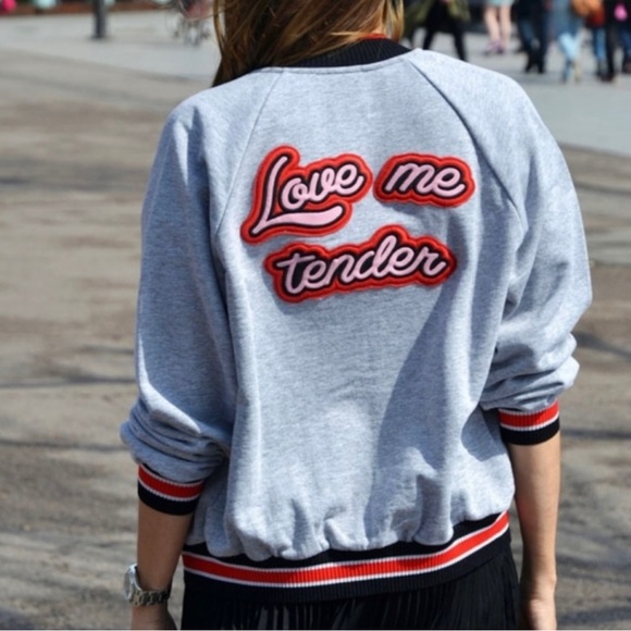 Pinko Jackets & Blazers - Pinko Gray Love Me Tender Embroidered Patch Bomber